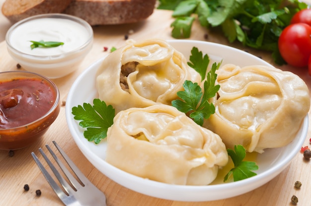 Manti or manty dumplings, popular asian dish, great image for your needs.