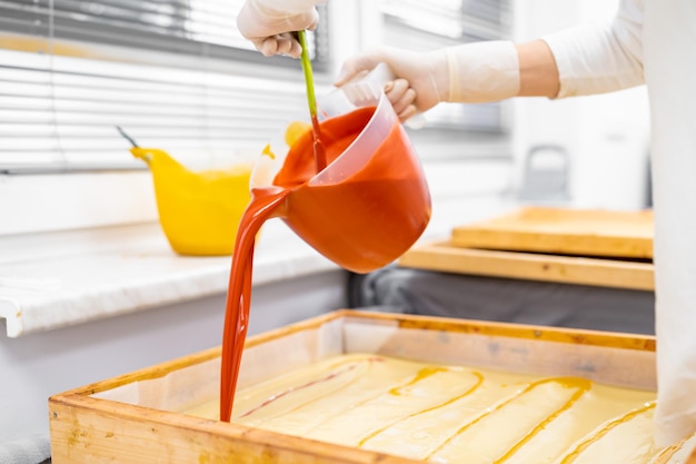 Manual production of colored organic soap in the laboratory