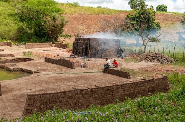 Manufacture of manual clay brick in Alagoa Grande Paraiba Brazil