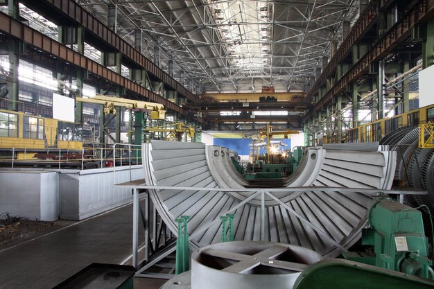 Manufacture of water turbines The huge machine turbine production Large parts of the plant