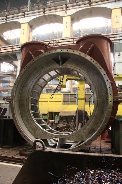 Manufacture of water turbines The huge machine turbine production Large parts of the plant