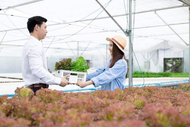 メーカーはバスケットに有機野菜を消費者に送ります。