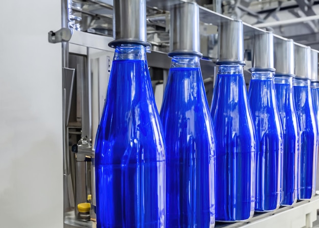 Manufacturing Bottled Refreshments Clean Factory Line in Action Step into the heart of the production as the bottling process comes to life in this industrial masterpiece