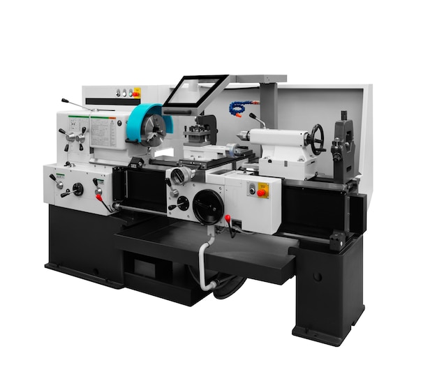 Manufacturing CNC professional lathe machine isolated on a white background Industrial concept