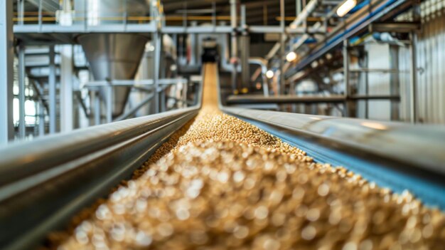 Photo manufacturing process where a conveyor belt transports biobased pellets through a high efficiency dr