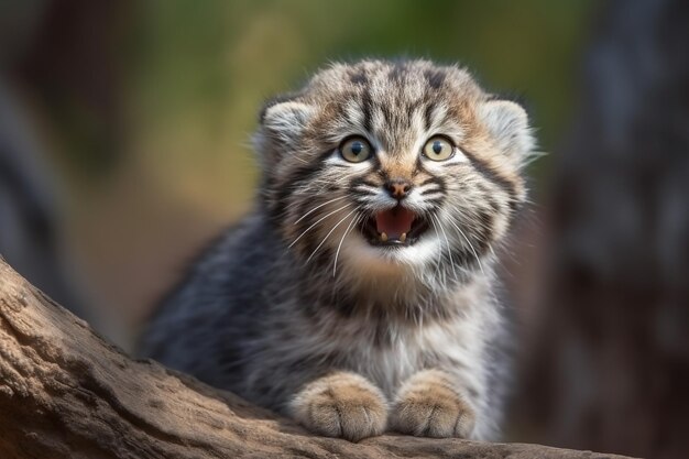 Photo manul cub in nature on summer forest background closeup animal portrait ai generated