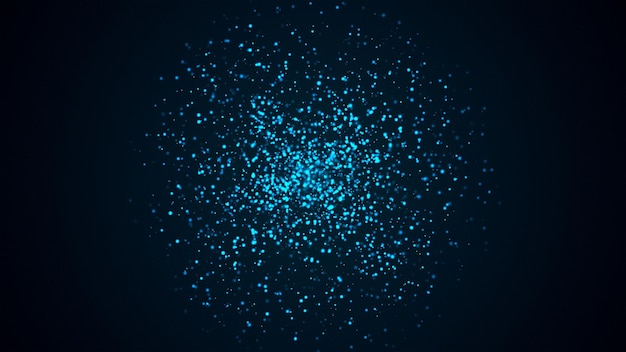 Many abstract small blue particles in sphere shape in space computer generated abstract background 3D render