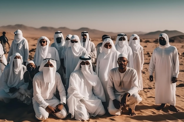 Many arab men in the desert Neural network AI generated