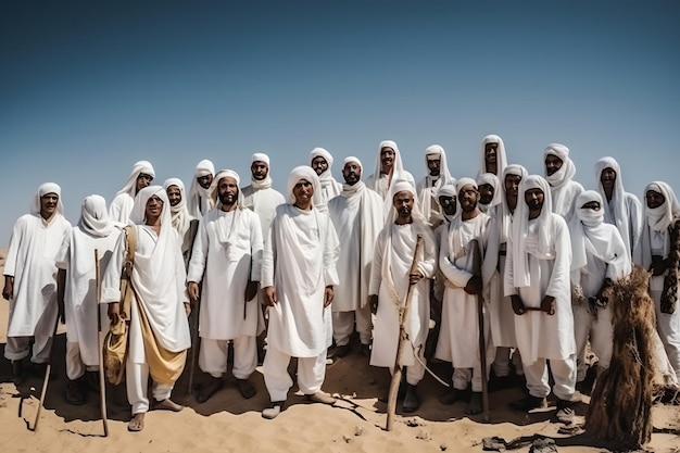 Many arab men in the desert Neural network AI generated