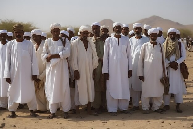 Many arab men in the desert Neural network AI generated