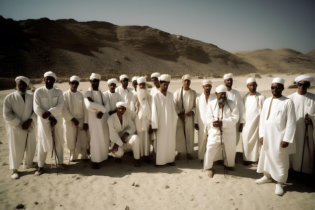 Many arab men in the desert Neural network AI generated