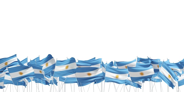 Many argentina flags on white background - 3d rendering