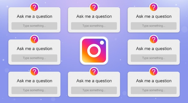 Many Ask me a question instagram form with instagram logo in the center 3d