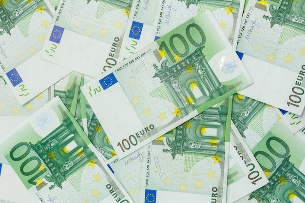 Many Banknotes of 100 Euro, the European currency