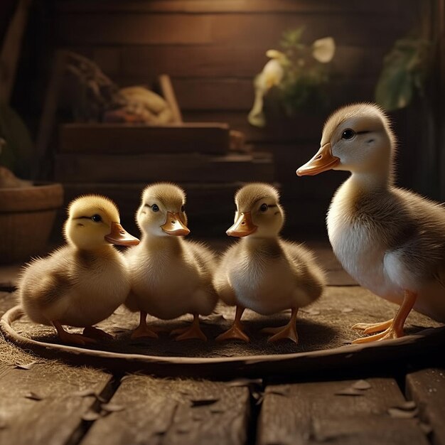 Many beautiful baby ducklings standing garden images Generative AI