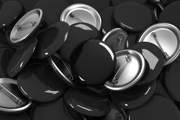 Many black blank button badges mockup