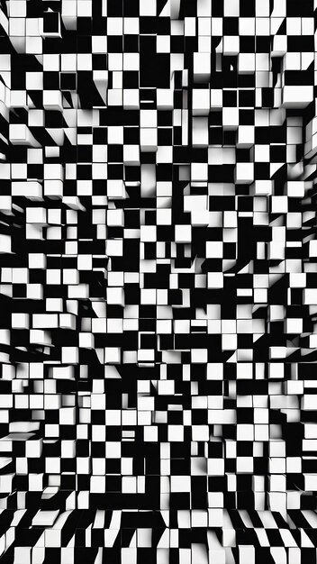 Многие черно-белые квадраты в пространстве компьютер генерирует современный абстрактный фон 3D-рендер