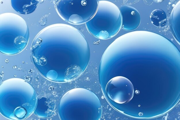 Many blue bubbles abstract background