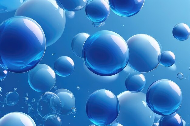 Many blue bubbles abstract background