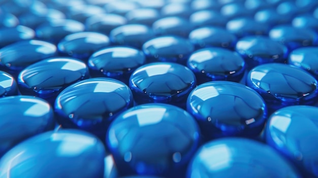 Many Blue Glass Balls on Table