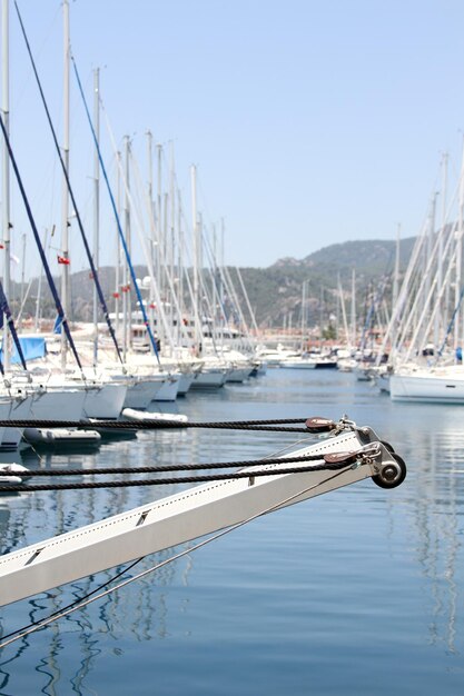 Many boats moored in the harbor Marina in the Mediterranean