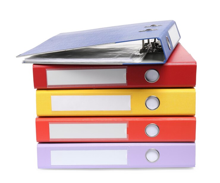 फोटो many bright office folders isolated on white