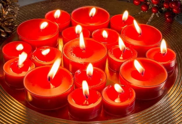 Many burning candles at Christmas