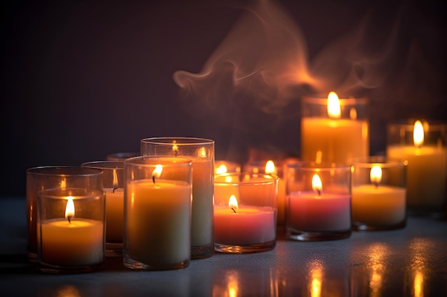 Many burning candles with shallow depth of field AI generated