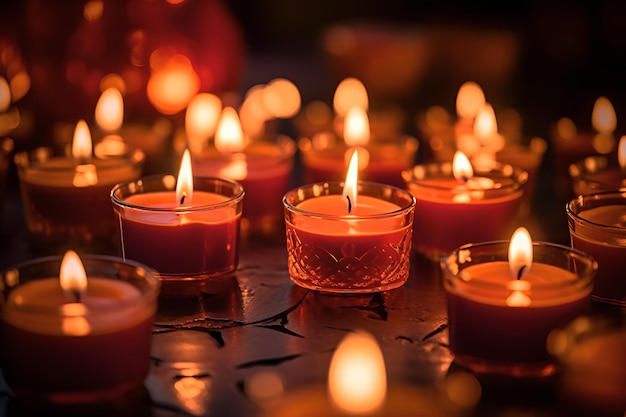 Many burning candles with shallow depth of field AI generated