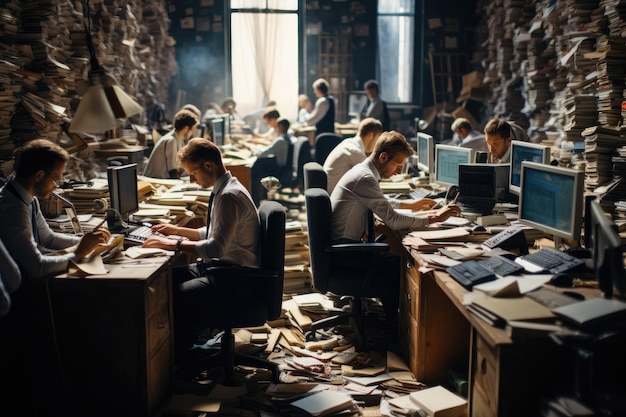 Photo many business people busy working at office generative ai