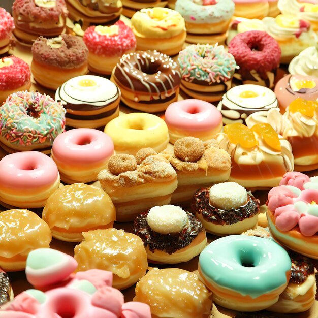 many cakes and donat