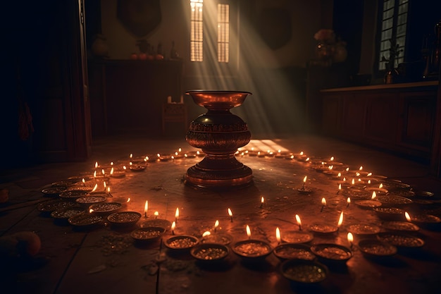 Many candles for the Indian holiday Diwali Neural network AI generated