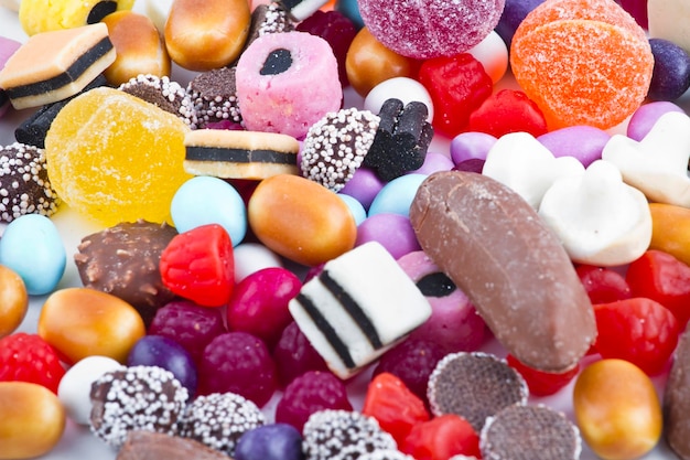 Many candy on white background.Fruit snacks