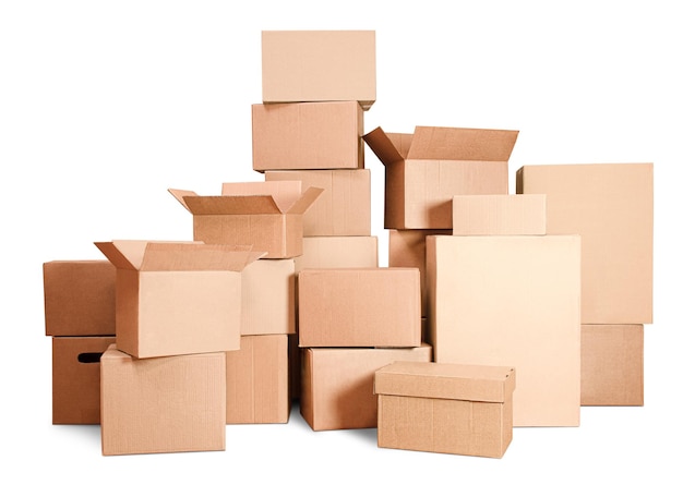 Photo many cardboard boxes on isolated white background