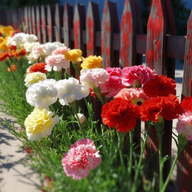 Many Carnations Protrude Out Of The Fence Bright
