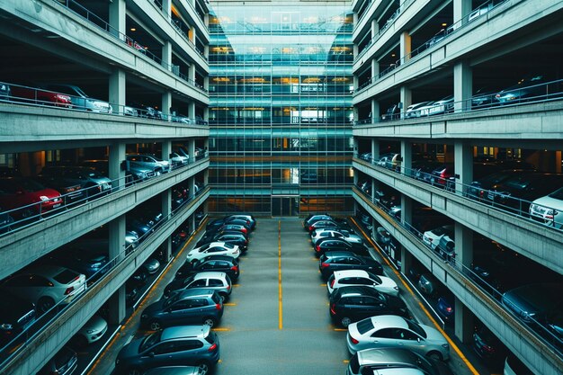 Photo many cars parking in the car parking garage