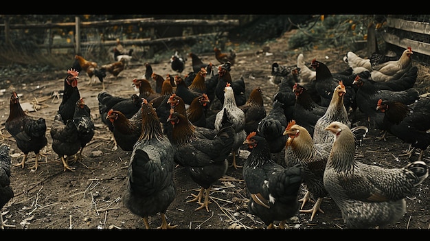 Many Chickens Waiting to be Fed Stock Photo