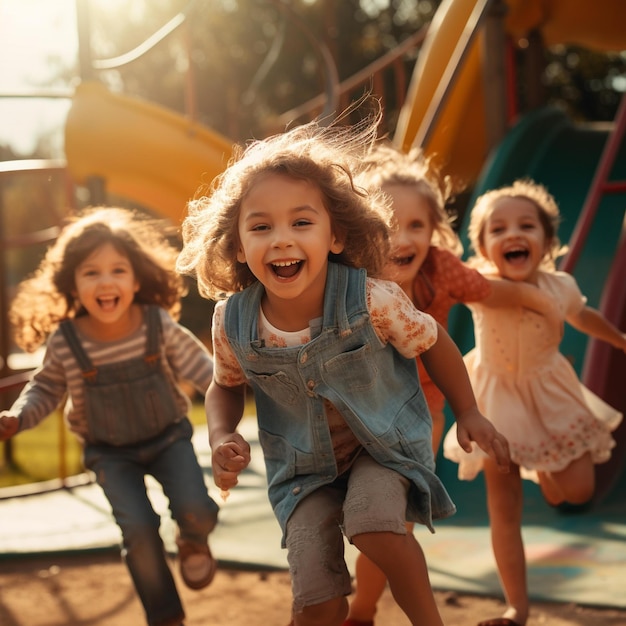 Many Children Running Around In A Park Together