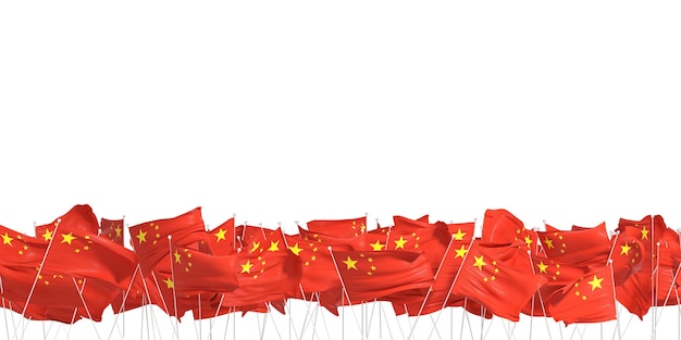 many chinese flags on white background - 3d rendering