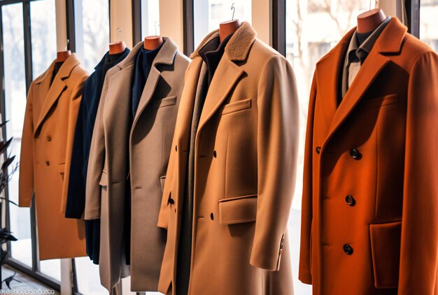 Photo many coats are in front of a window for men to look at them