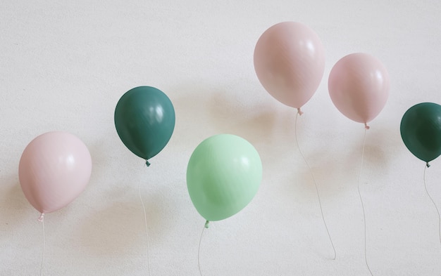 Many colored ballons on a wall 3D Rendering