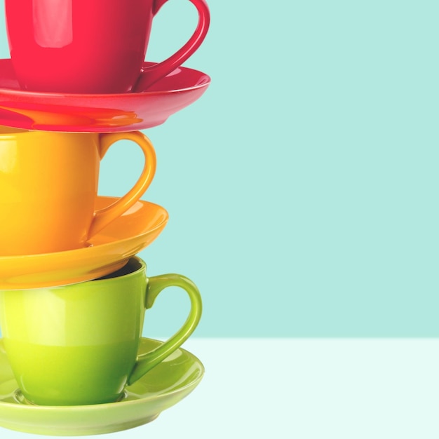 Many colorful coffee cups