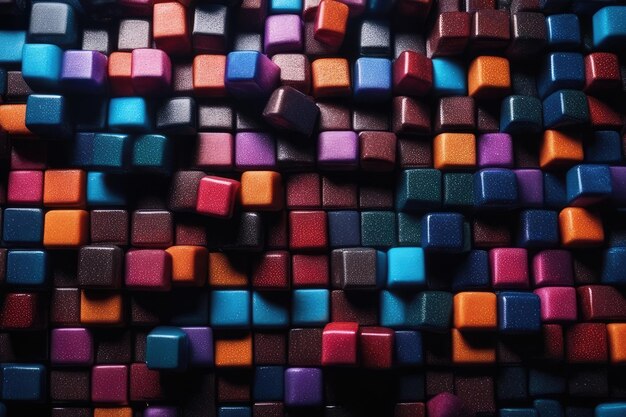 Many colorful glitter bricks in a dark background