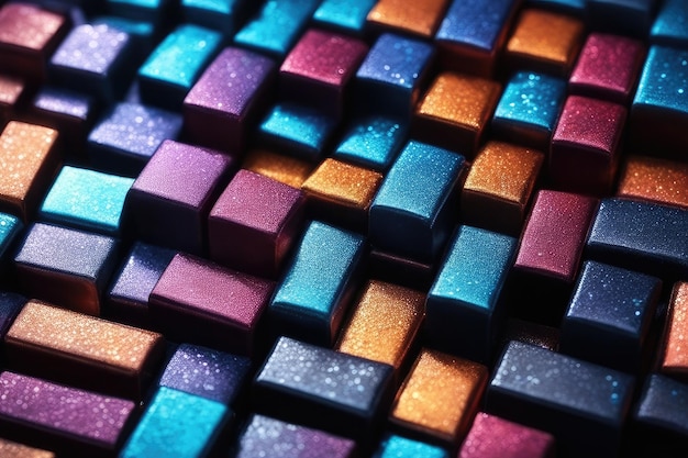 Many colorful glitter bricks in a dark background