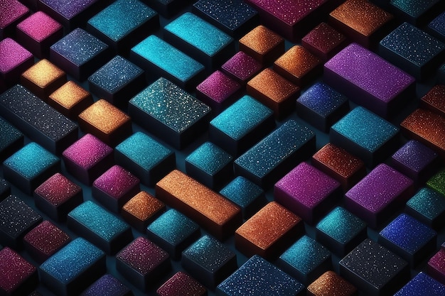 Many colorful glitter bricks in a dark background