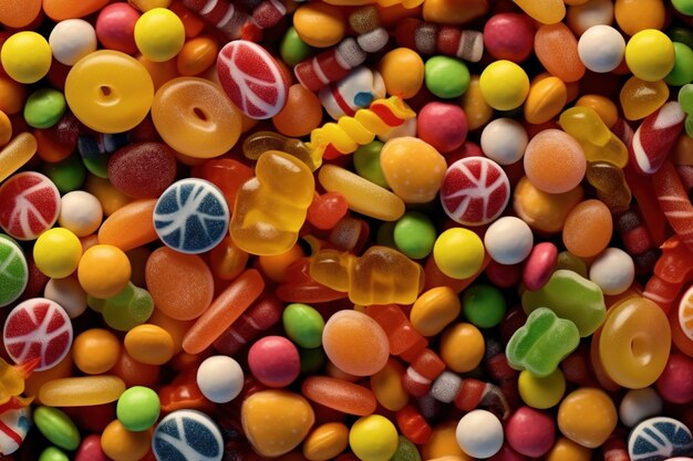 Many colorful glossy candies