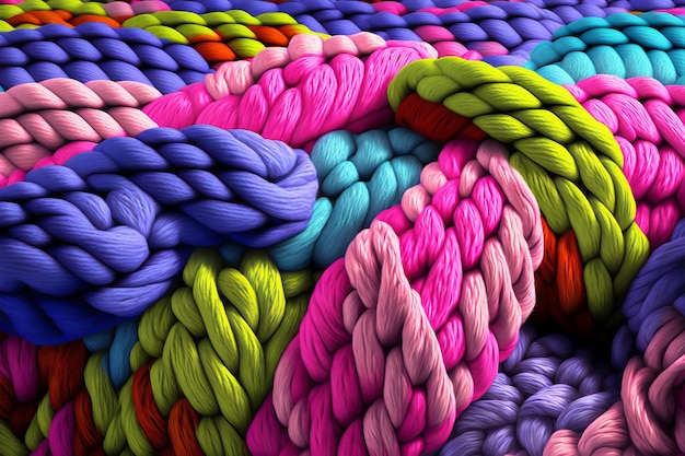 Many colorful Rainbow yarn for knitting Twisted threads abstract background Generative AI illustration