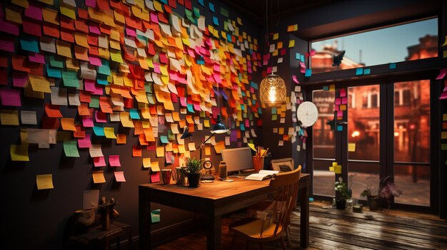 Many colorful sticky notes