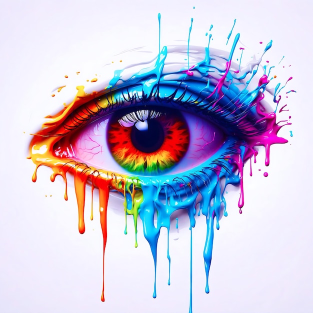 Photo many colors in the eyes photos illustration of multicolored female eye with dripping generated ai