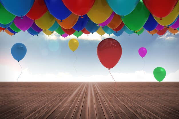 Many colourful balloons background